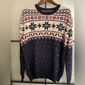 Polo Ralph Lauren Navy and Cream Snowflake Fair Isle Holiday Crewneck Sweater